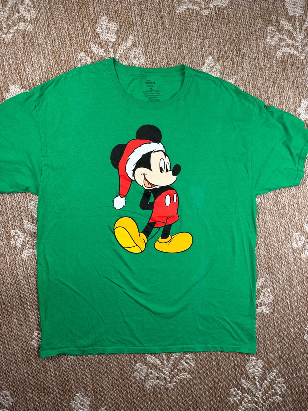 Disney Green Mickey Mouse Holiday Tee with Red Hat